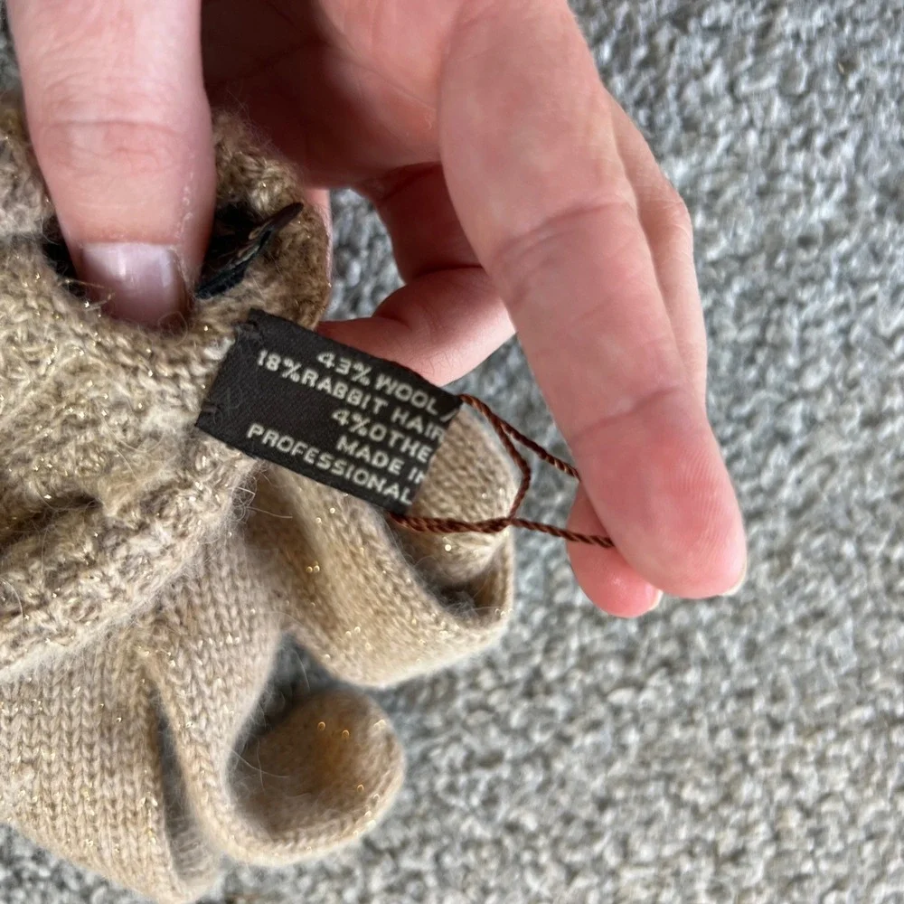 Coach‎ Knit Gloves Womens S/O Tan Gold Metallic Wool Cashmere Blend Shimmer
